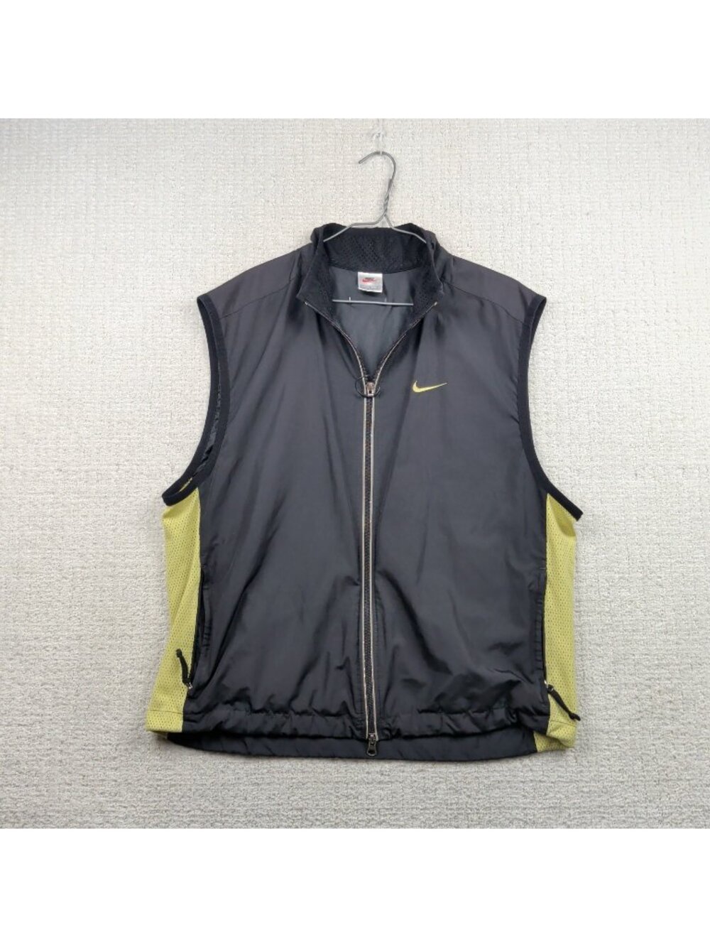 VTG 90s Nike Lightweight Running Vest Mens L Full Zip Black Green Gorpcore Tech